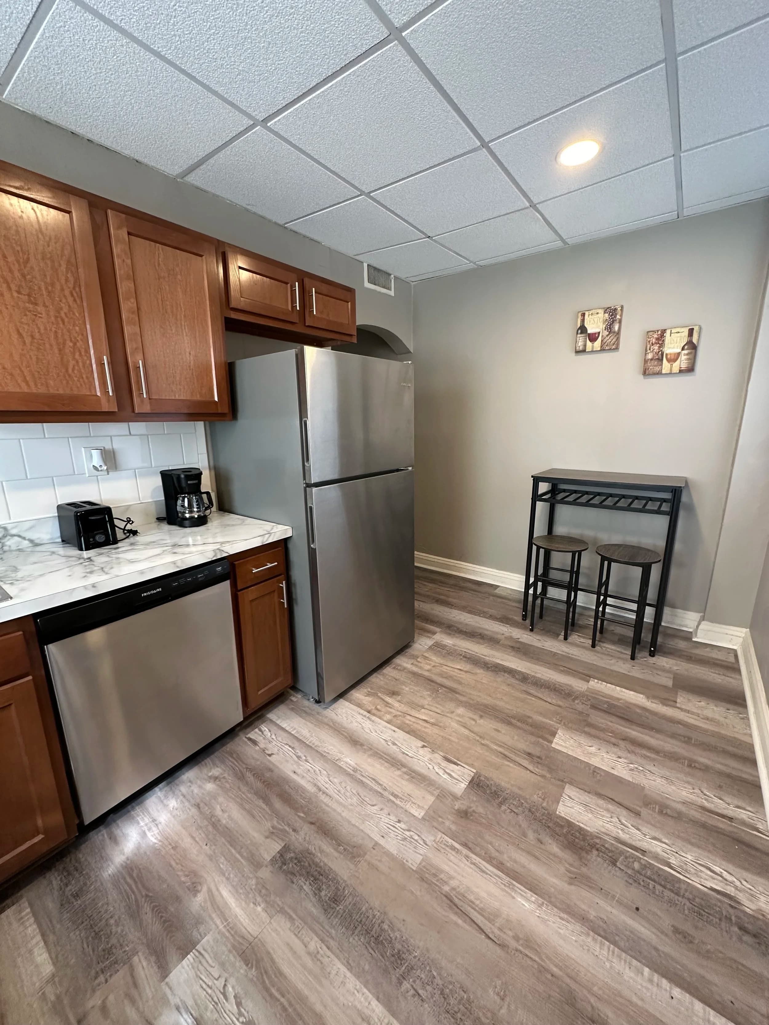 Updated rental kitchen with butcher-block counters — a high-ROI WV rental renovation.