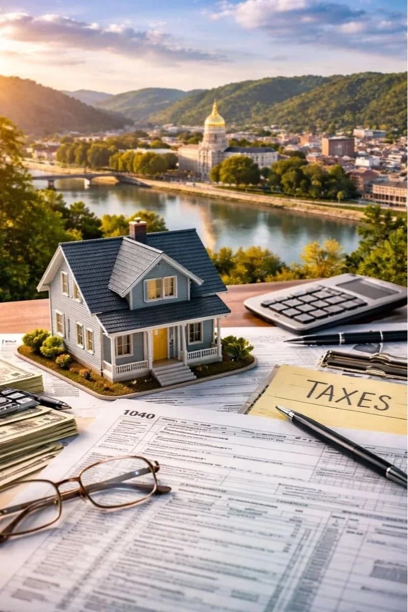 Tax forms and a calculator — depreciation and deductions for WV rental property investors.